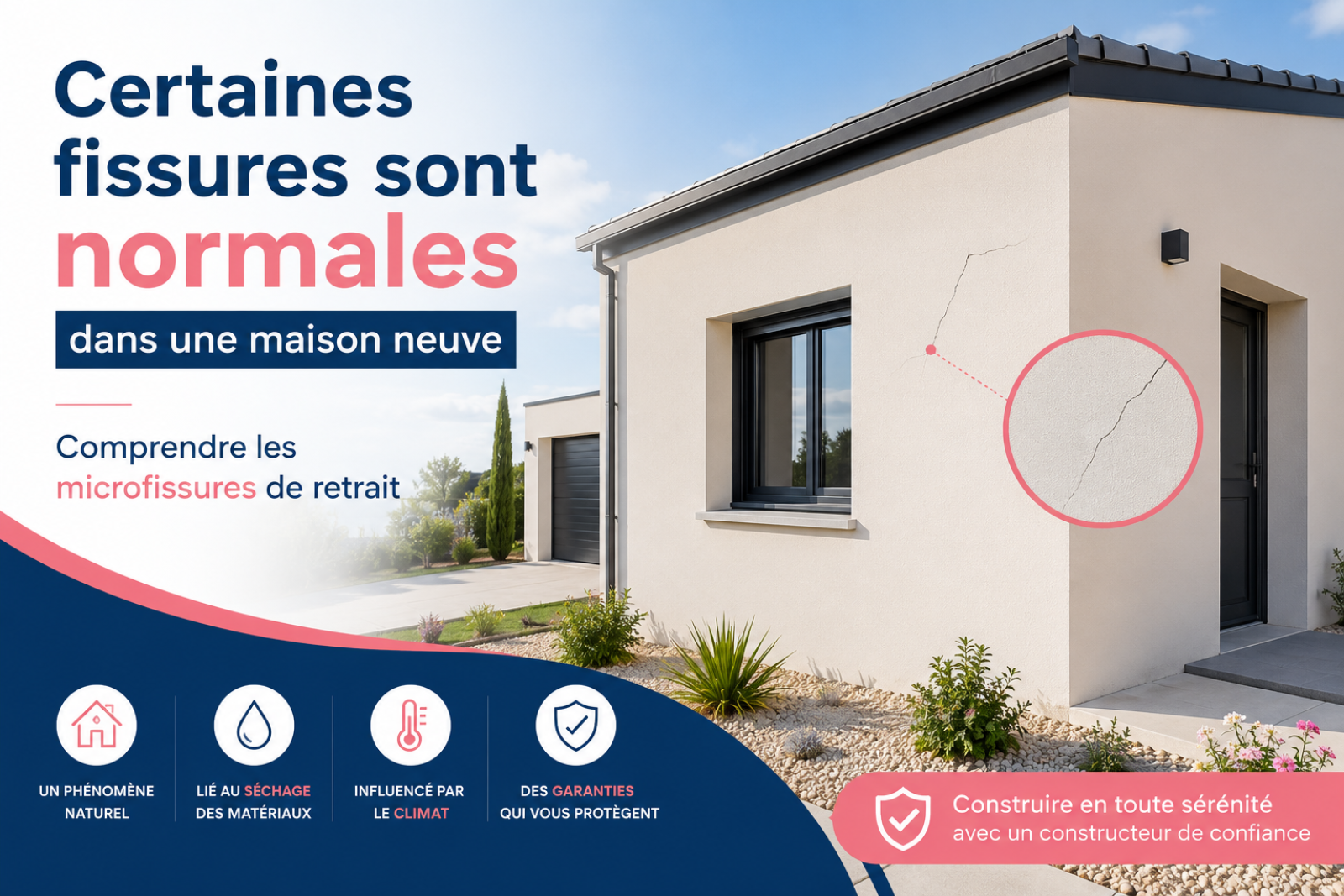 Microfissure normale sur mur de maison neuve en construction dans les Bouches-du-Rhône