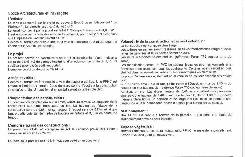 Notice descriptive du permis de construire
